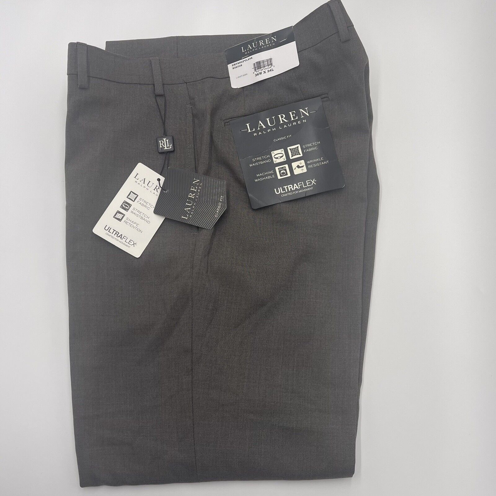 Nwt Ralph Lauren Men's Classic Fit, Pleated Front, Gray Dress Pants 36x34